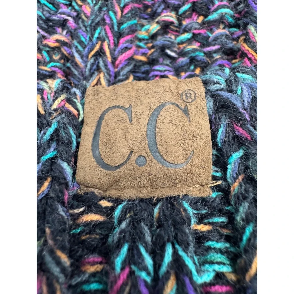 C.C Exclusives Multi-Color Confetti Cable Knit Beanie Faux Fur Pom Hat Cap